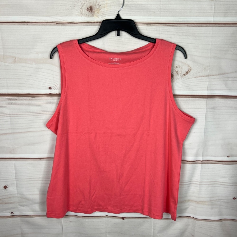 Talbots Top Women 3X Orange Boat Neck Tank Sleeveless Cotton Solid Knit Pullover